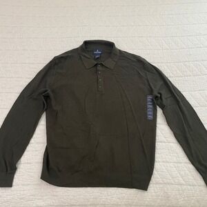 Stafford Mens XL Pine Forest Green Cotton Silk Blend Long Sleeve Polo Sweater NW